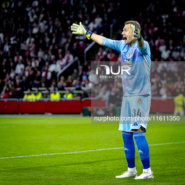 Besiktas JK goalkeeper Mert Gunok during the match between Ajax and Besiktas at the Johan Cruijff ArenA for the UEFA Europa League - League...