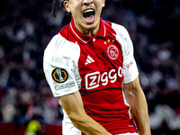 AFC Ajax Amsterdam midfielder Kian Fitz-Jim scores the 1-0 goal and celebrates during the match between Ajax and Besiktas at the Johan Cruij...