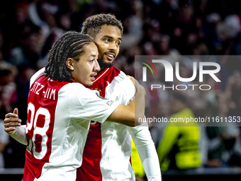 AFC Ajax Amsterdam midfielder Kian Fitz-Jim scores the 1-0 goal and celebrates during the match between Ajax and Besiktas at the Johan Cruij...