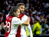 AFC Ajax Amsterdam midfielder Kian Fitz-Jim scores the 1-0 goal and celebrates during the match between Ajax and Besiktas at the Johan Cruij...