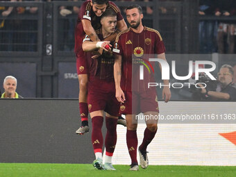 Artem Dovbyk of A.S. Roma celebrates after scoring the goal of 1-0 during the UEFA Europa League 2024/25 League Phase MD1 match between A.S....