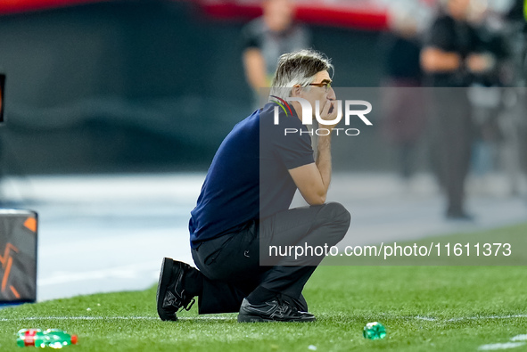 Ivan Juric head coach of AS Roma looks on during the UEFA Europa League 2024/25 League Phase MD1 match between AS Roma and Athletic Club at...