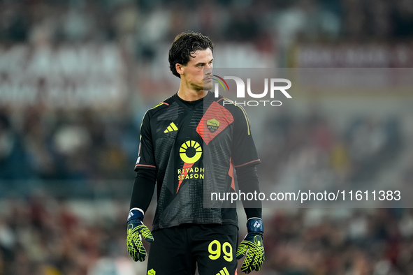 Mile Svilar of AS Roma looks on during the UEFA Europa League 2024/25 League Phase MD1 match between AS Roma and Athletic Club at Stadio Oli...