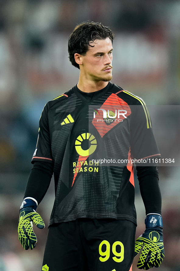 Mile Svilar of AS Roma looks on during the UEFA Europa League 2024/25 League Phase MD1 match between AS Roma and Athletic Club at Stadio Oli...