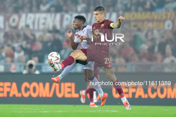 Alvaro Djalo' of Athletic Club and Gianluca Mancini of AS Roma compete for the ball during the UEFA Europa League 2024/25 League Phase MD1 m...