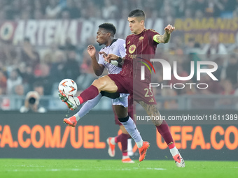 Alvaro Djalo' of Athletic Club and Gianluca Mancini of AS Roma compete for the ball during the UEFA Europa League 2024/25 League Phase MD1 m...