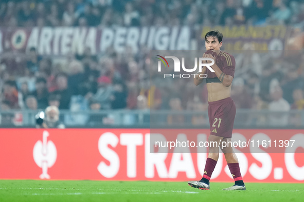 Paulo Dybala of AS Roma reacts during the UEFA Europa League 2024/25 League Phase MD1 match between AS Roma and Athletic Club at Stadio Olim...