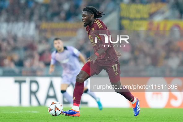 Manu Kone' of AS Roma during the UEFA Europa League 2024/25 League Phase MD1 match between AS Roma and Athletic Club at Stadio Olimpico on S...