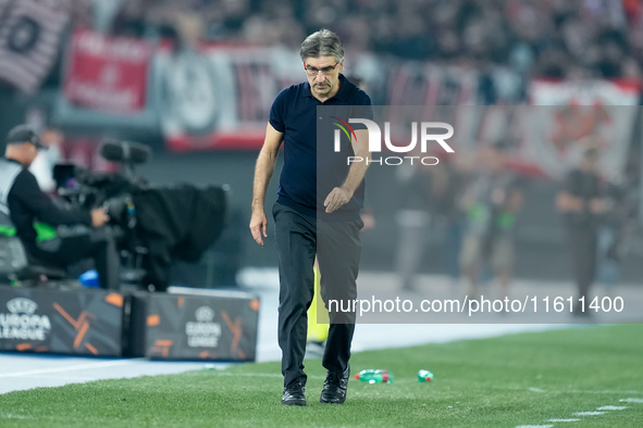 Ivan Juric head coach of AS Roma looks on during the UEFA Europa League 2024/25 League Phase MD1 match between AS Roma and Athletic Club at...