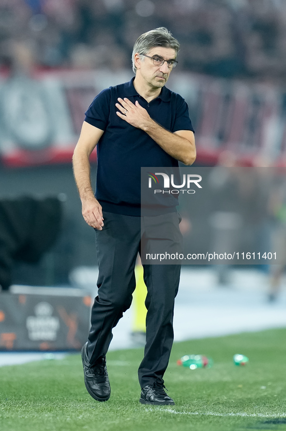 Ivan Juric head coach of AS Roma looks on during the UEFA Europa League 2024/25 League Phase MD1 match between AS Roma and Athletic Club at...