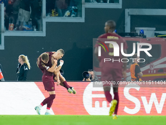 Artem Dovbyk of AS Roma celebrates after scoring first goal during the UEFA Europa League 2024/25 League Phase MD1 match between AS Roma and...