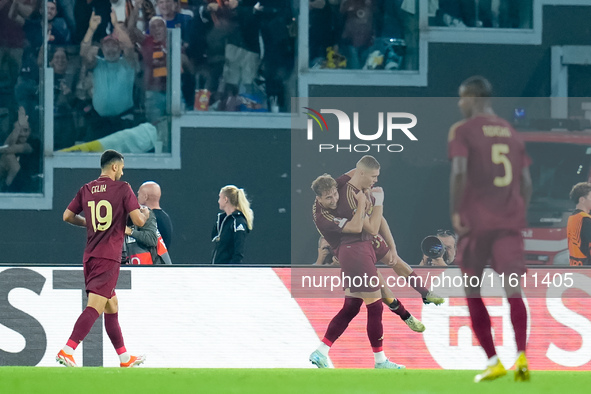 Artem Dovbyk of AS Roma celebrates after scoring first goal during the UEFA Europa League 2024/25 League Phase MD1 match between AS Roma and...