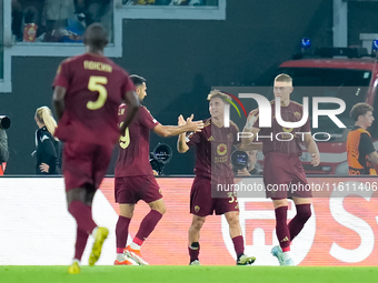 Artem Dovbyk of AS Roma celebrates after scoring first goal during the UEFA Europa League 2024/25 League Phase MD1 match between AS Roma and...