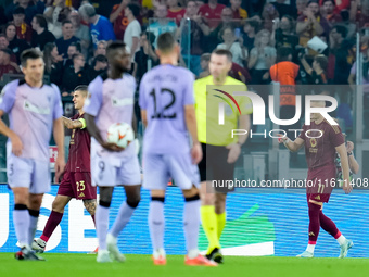 Artem Dovbyk of AS Roma celebrates after scoring first goal during the UEFA Europa League 2024/25 League Phase MD1 match between AS Roma and...