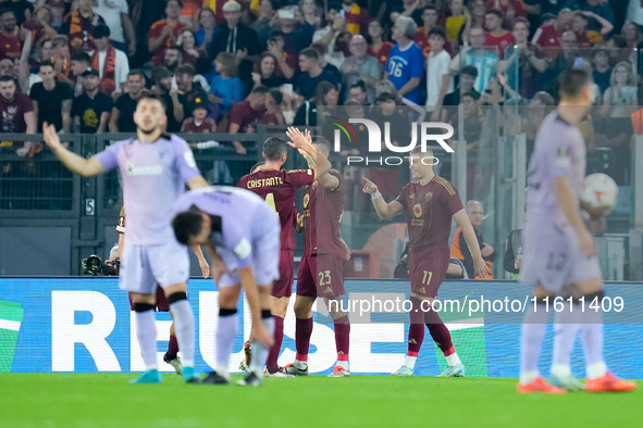 Artem Dovbyk of AS Roma celebrates after scoring first goal during the UEFA Europa League 2024/25 League Phase MD1 match between AS Roma and...