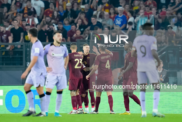 Artem Dovbyk of AS Roma celebrates after scoring first goal during the UEFA Europa League 2024/25 League Phase MD1 match between AS Roma and...