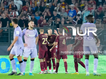 Artem Dovbyk of AS Roma celebrates after scoring first goal during the UEFA Europa League 2024/25 League Phase MD1 match between AS Roma and...