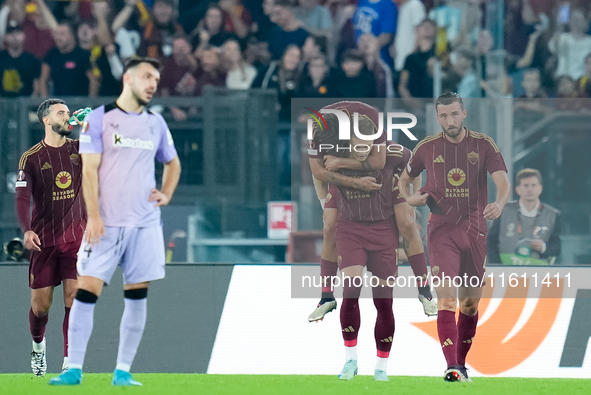 Artem Dovbyk of AS Roma celebrates after scoring first goal during the UEFA Europa League 2024/25 League Phase MD1 match between AS Roma and...