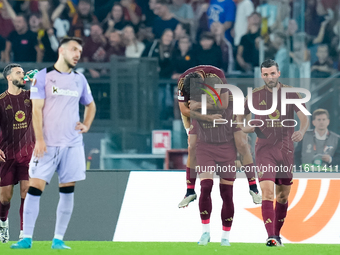 Artem Dovbyk of AS Roma celebrates after scoring first goal during the UEFA Europa League 2024/25 League Phase MD1 match between AS Roma and...