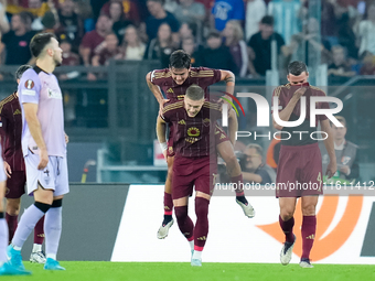 Artem Dovbyk of AS Roma celebrates after scoring first goal during the UEFA Europa League 2024/25 League Phase MD1 match between AS Roma and...