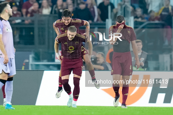 Artem Dovbyk of AS Roma celebrates after scoring first goal during the UEFA Europa League 2024/25 League Phase MD1 match between AS Roma and...