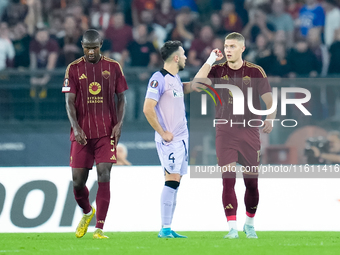 Artem Dovbyk of AS Roma celebrates after scoring first goal during the UEFA Europa League 2024/25 League Phase MD1 match between AS Roma and...