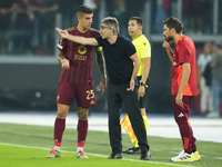 Ivan Juric head coach of Roma gives instructions to Gianluca Mancini centre-back of Roma and Italy during the UEFA Europa League 2024/25 Lea...