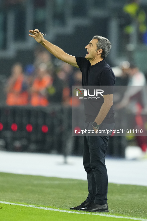 Ernesto Valverde head coach of Athletic Club gives instructions during the UEFA Europa League 2024/25 League Phase MD1 match between AS Roma...