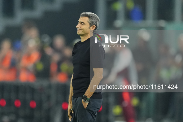 Ernesto Valverde head coach of Athletic Club reacts during the UEFA Europa League 2024/25 League Phase MD1 match between AS Roma and Athleti...