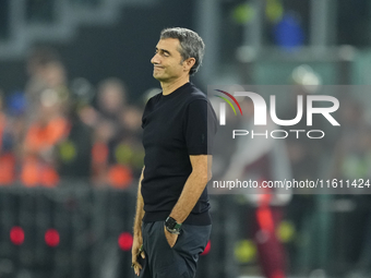 Ernesto Valverde head coach of Athletic Club reacts during the UEFA Europa League 2024/25 League Phase MD1 match between AS Roma and Athleti...