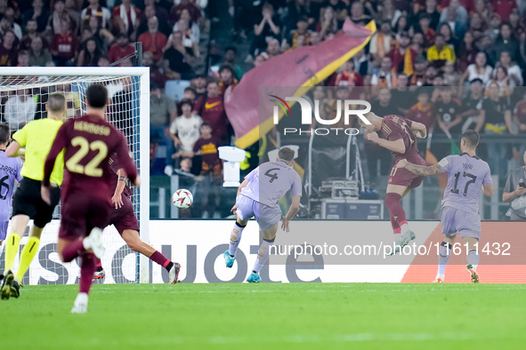 Artem Dovbyk of AS Roma scores first goal during the UEFA Europa League 2024/25 League Phase MD1 match between AS Roma and Athletic Club at...