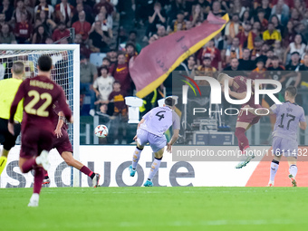 Artem Dovbyk of AS Roma scores first goal during the UEFA Europa League 2024/25 League Phase MD1 match between AS Roma and Athletic Club at...