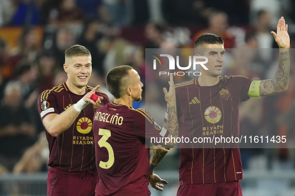 Artem Dovbyk centre-forward of Roma and Ukraine celebrates after scoring his sides first goal during the UEFA Europa League 2024/25 League P...