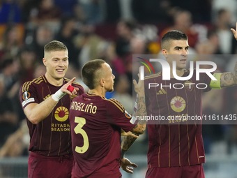 Artem Dovbyk centre-forward of Roma and Ukraine celebrates after scoring his sides first goal during the UEFA Europa League 2024/25 League P...