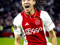 AFC Ajax Amsterdam midfielder Kian Fitz-Jim scores the 1-0 goal and celebrates during the match between Ajax and Besiktas at the Johan Cruij...