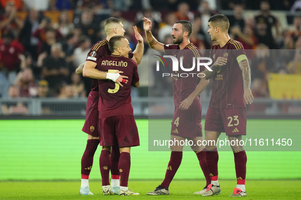 Artem Dovbyk centre-forward of Roma and Ukraine celebrates after scoring his sides first goal during the UEFA Europa League 2024/25 League P...