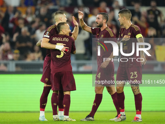 Artem Dovbyk centre-forward of Roma and Ukraine celebrates after scoring his sides first goal during the UEFA Europa League 2024/25 League P...