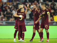 Artem Dovbyk centre-forward of Roma and Ukraine celebrates after scoring his sides first goal during the UEFA Europa League 2024/25 League P...