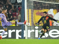 Mile Svilar goalkeeper of Roma and Serbia and Gorka Guruzeta centre-forward of Athletic Club and Spain compete for the ball during the UEFA...