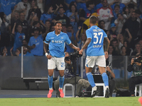 Cyril Ngonge of SSC Napoli celebrates with team mates after scoring during the Coppa Italia match between SSC Napoli and Palermo FC at Stadi...