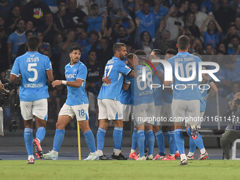 Cyril Ngonge of SSC Napoli celebrates with team mates after scoring during the Coppa Italia match between SSC Napoli and Palermo FC at Stadi...