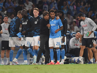 Antonio Conte Head Coach of SSC Napoli and Cyril Ngonge during the Coppa Italia match between SSC Napoli and Palermo FC at Stadio Diego Arma...