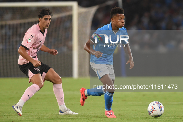 David Neres of SSC Napoli during the Coppa Italia match between SSC Napoli and Palermo FC at Stadio Diego Armando Maradona Naples Italy on 2...