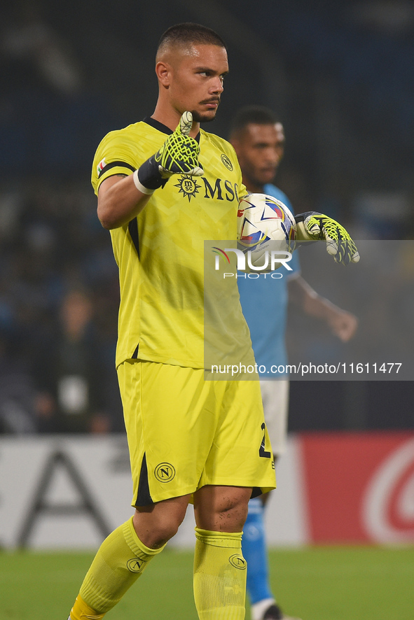 Elia Caprile of SSC Napoli during the Coppa Italia match between SSC Napoli and Palermo FC at Stadio Diego Armando Maradona Naples Italy on...