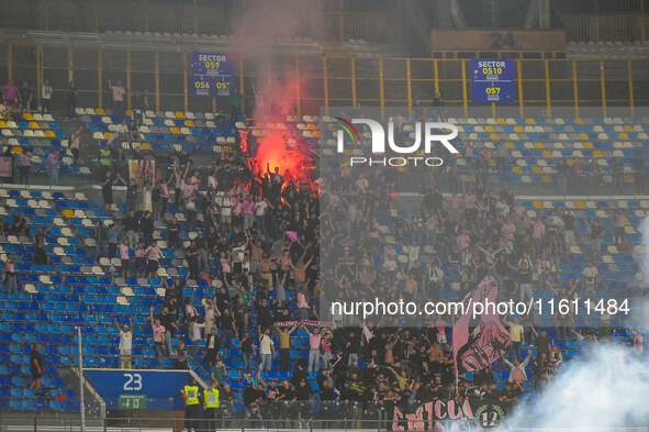 Supporters of Palermo FC during the Coppa Italia match between SSC Napoli and Palermo FC at Stadio Diego Armando Maradona Naples Italy on 26...