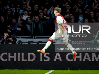 AFC Ajax Amsterdam forward Carlos Forbs scores the 2-0 goal and celebrates during the match between Ajax and Besiktas at the Johan Cruijff A...