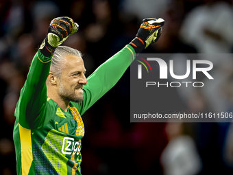 AFC Ajax Amsterdam goalkeeper Remko Pasveer celebrates the goal during the match between Ajax and Besiktas at the Johan Cruijff ArenA for th...