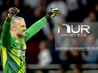 AFC Ajax Amsterdam goalkeeper Remko Pasveer celebrates the goal during the match between Ajax and Besiktas at the Johan Cruijff ArenA for th...