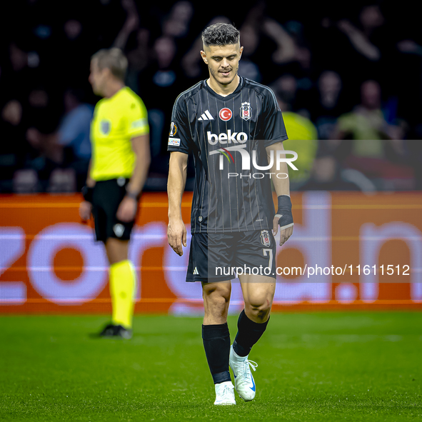 Besiktas JK midfielder Milot Rashica appears dejected during the match between Ajax and Besiktas at the Johan Cruijff ArenA for the UEFA Eur...