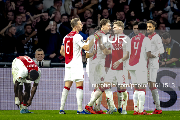 AFC Ajax Amsterdam midfielder Kenneth Taylor scores the 3-0 goal and celebrates during the match between Ajax and Besiktas at the Johan Crui...